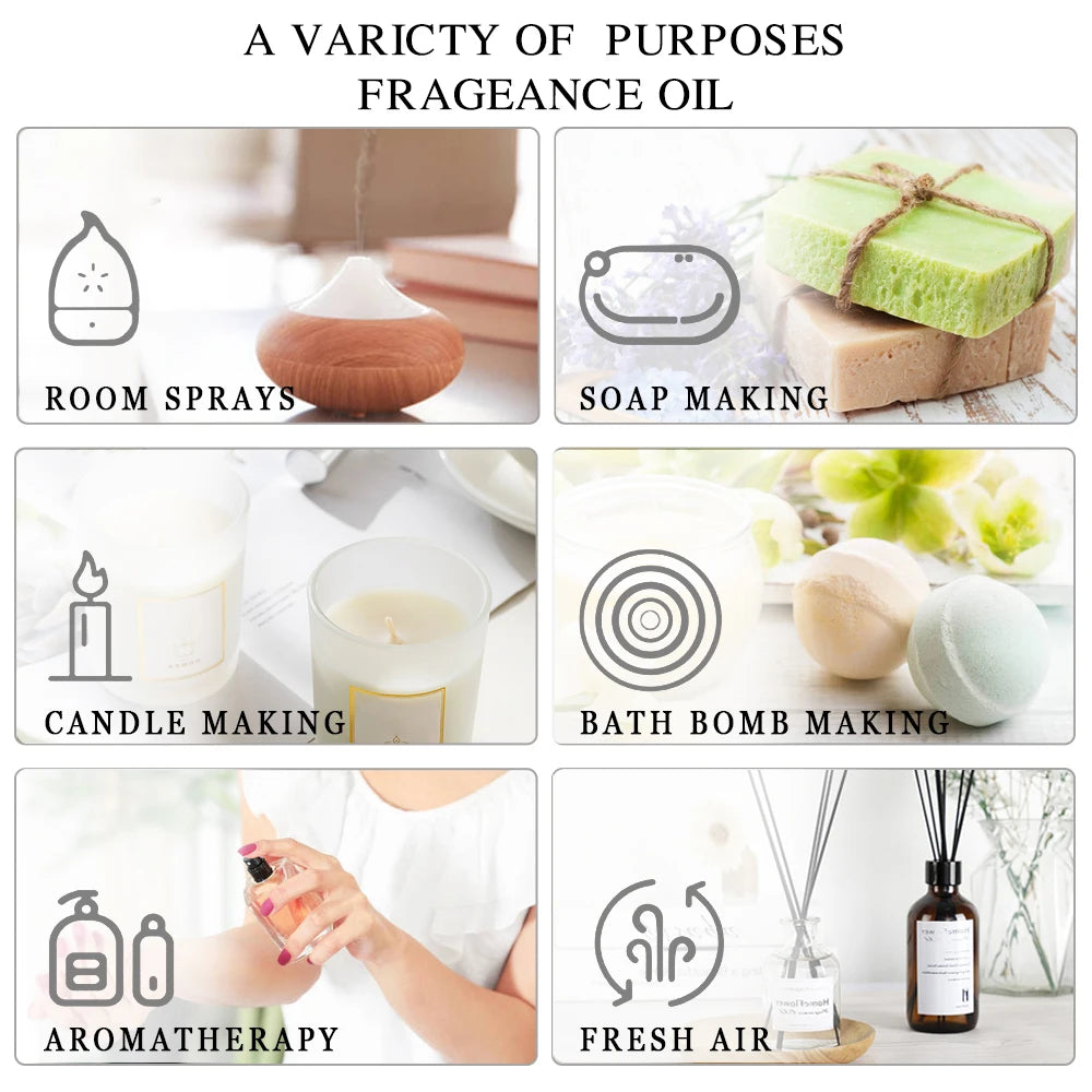 Collection of Pure Essential Oils,Massage Oil,Humidifier,Diffuser,Candle Making,Air Freshener in a gallery layout