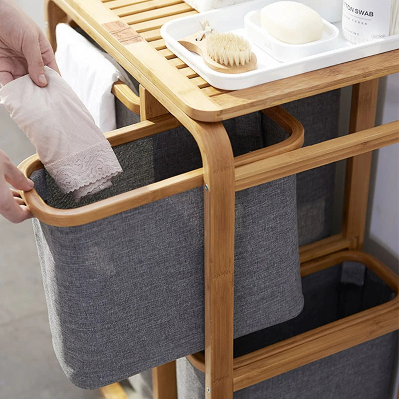 "3 Grid Bamboo Laundry Basket - Stylish Storage Solution for Dirty Clothes and More!"