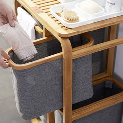 Collection of "3 Grid Bamboo Laundry Basket - Stylish Storage Solution for Dirty Clothes and More!" in a gallery layout