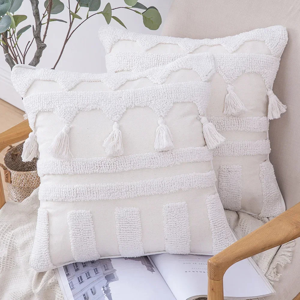Collection of Moroccan Tassel Cushion Covers in a gallery layout