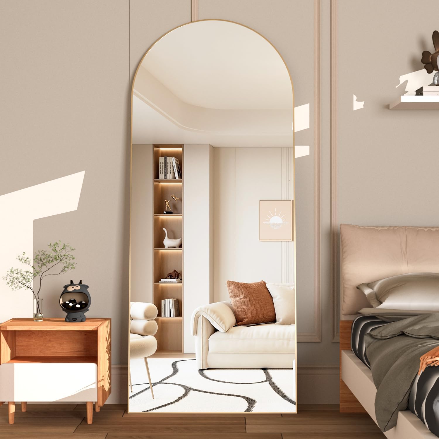 Full Length Mirror 162X53Cm Arch Floor Mirror with Stand Arched Mirror Full Body Mirror Gold Standing Hanging or Leaning against Wall for Bedroom Entry, Bedroom, Living Room