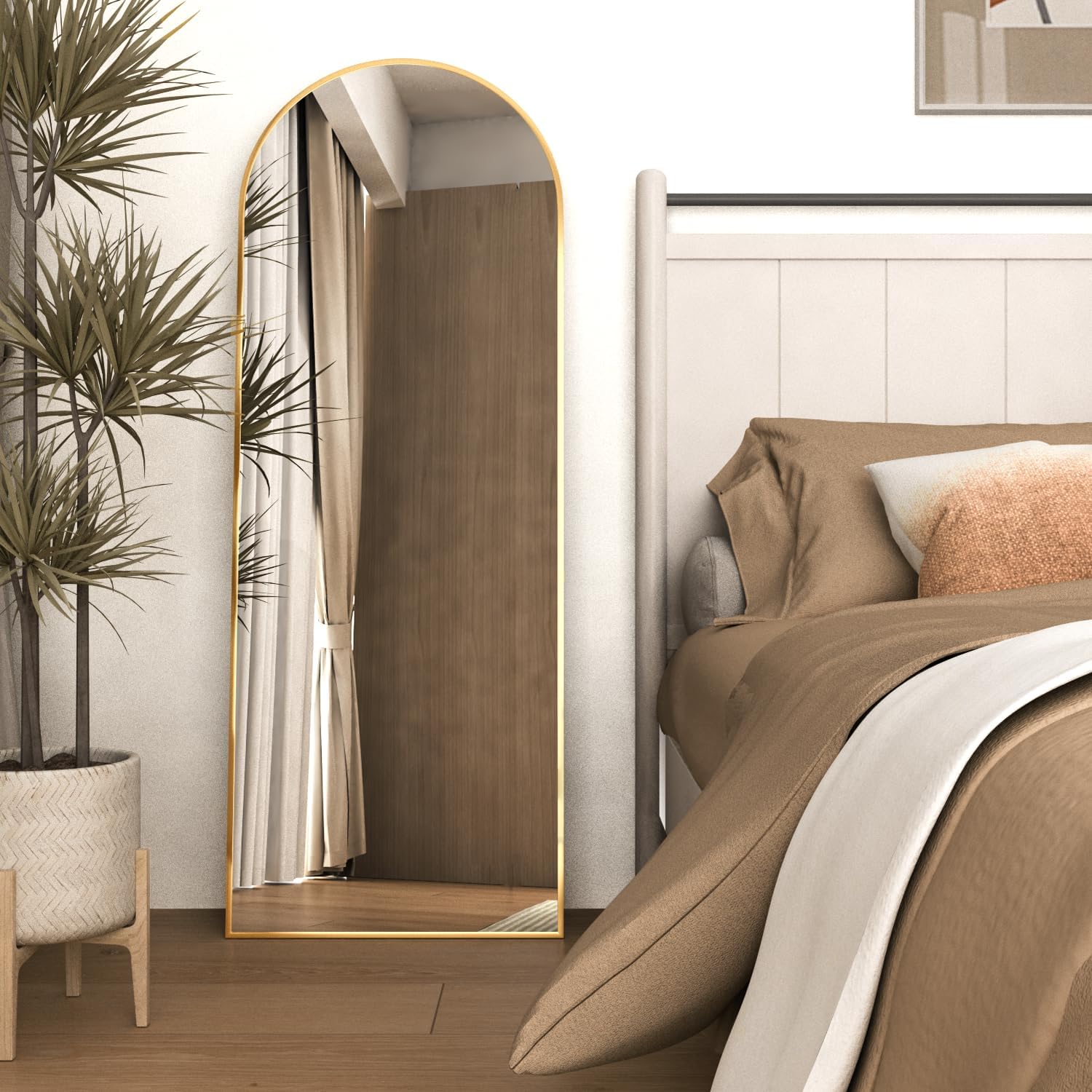Full Length Mirror 162X53Cm Arch Floor Mirror with Stand Arched Mirror Full Body Mirror Gold Standing Hanging or Leaning against Wall for Bedroom Entry, Bedroom, Living Room