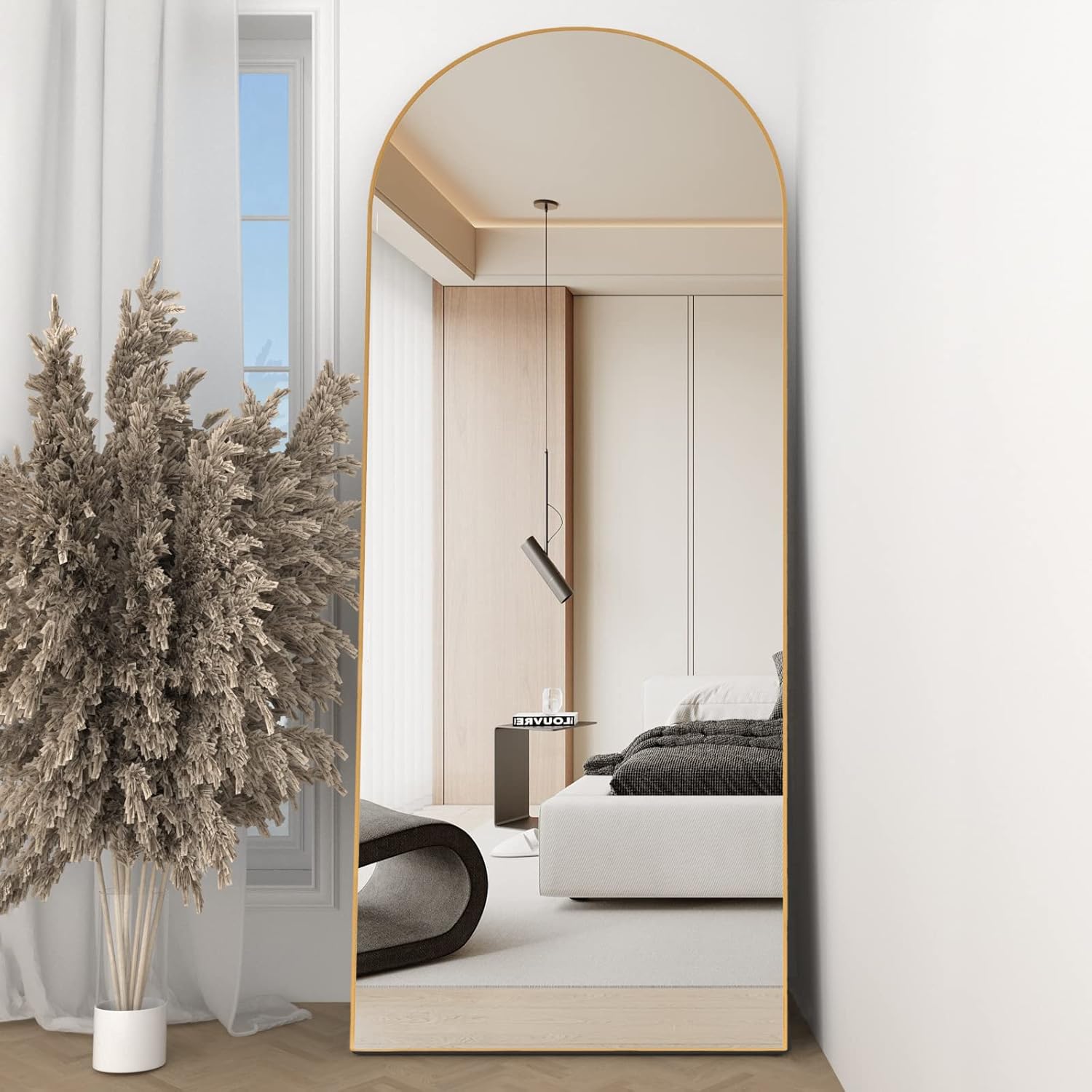 Full Length Mirror 162X53Cm Arch Floor Mirror with Stand Arched Mirror Full Body Mirror Gold Standing Hanging or Leaning against Wall for Bedroom Entry, Bedroom, Living Room