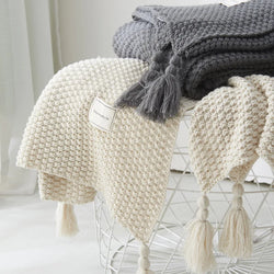 Collection of Cozy Knitted Tassel Blanket in a gallery layout