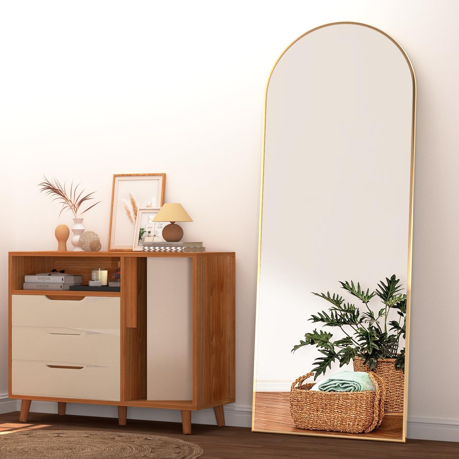 Collection of Full Length Mirror 162X53Cm Arch Floor Mirror with Stand Arched Mirror Full Body Mirror Gold Standing Hanging or Leaning against Wall for Bedroom Entry, Bedroom, Living Room in a gallery layout