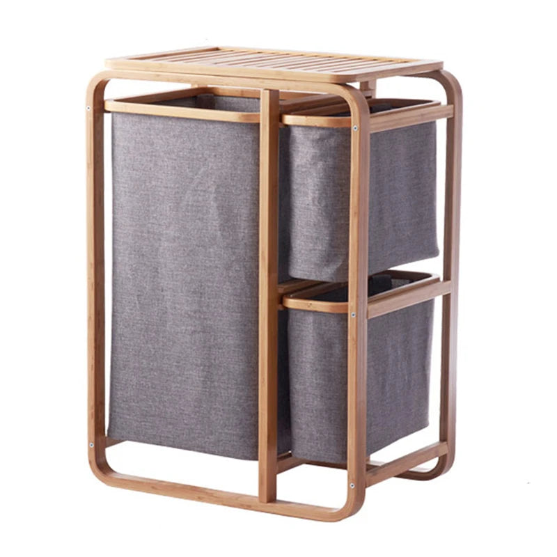 "3 Grid Bamboo Laundry Basket - Stylish Storage Solution for Dirty Clothes and More!"